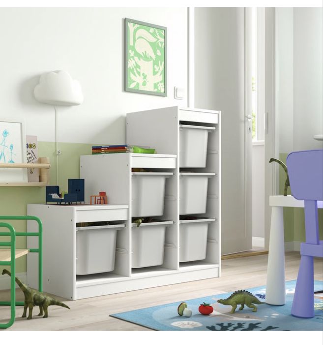 Regał IKEA trofast pojemnikami, biały/szary, 99x44x94 cm