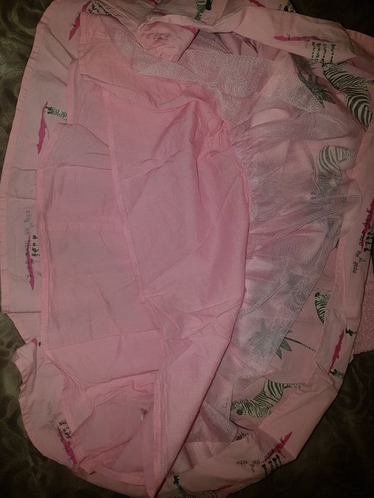 Rezerwac Różowa kloszowa spodnica dziewczęca w zebry 146-152