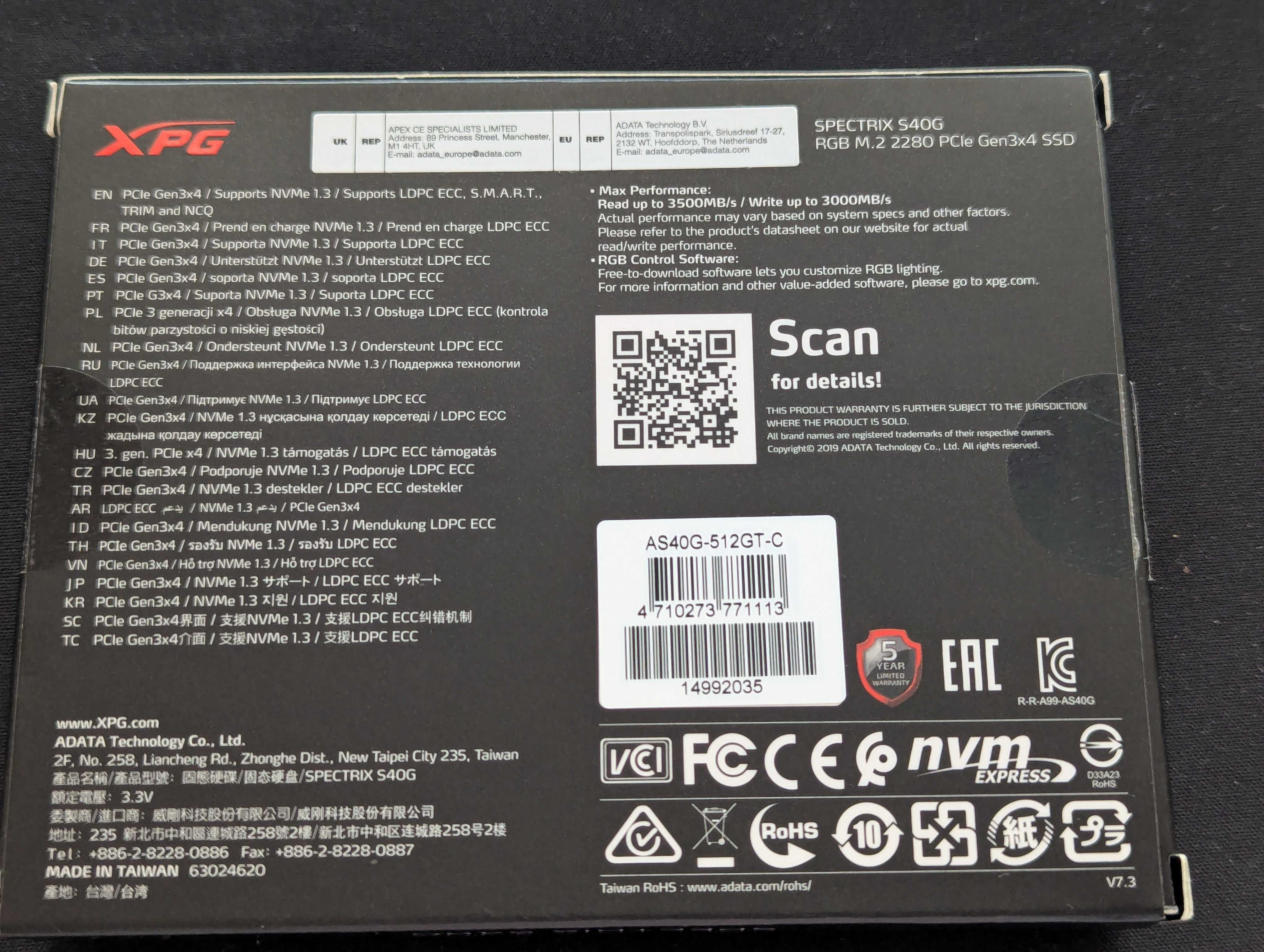 Dysk ADATA XPG Spectrix S40G 512GB