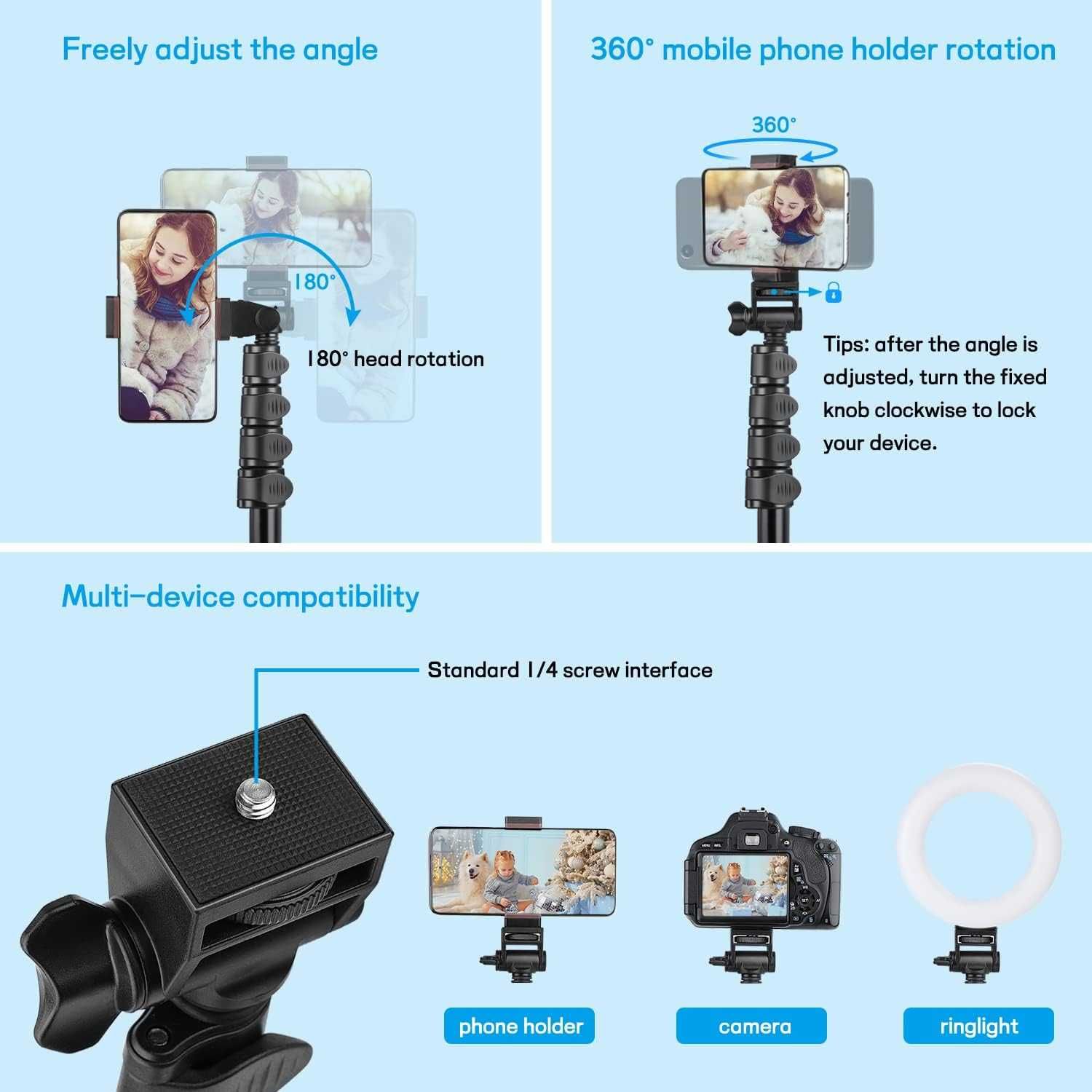 Statyw Tripod regulowany na Smartfon Aparat RingLight 172cm-P10 VICTIV