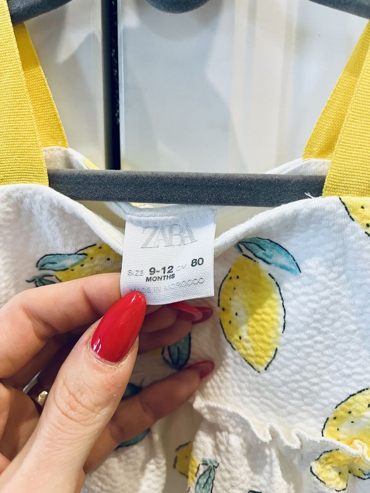 Sukienka ZARA 80 cytryny neon mini falbanki