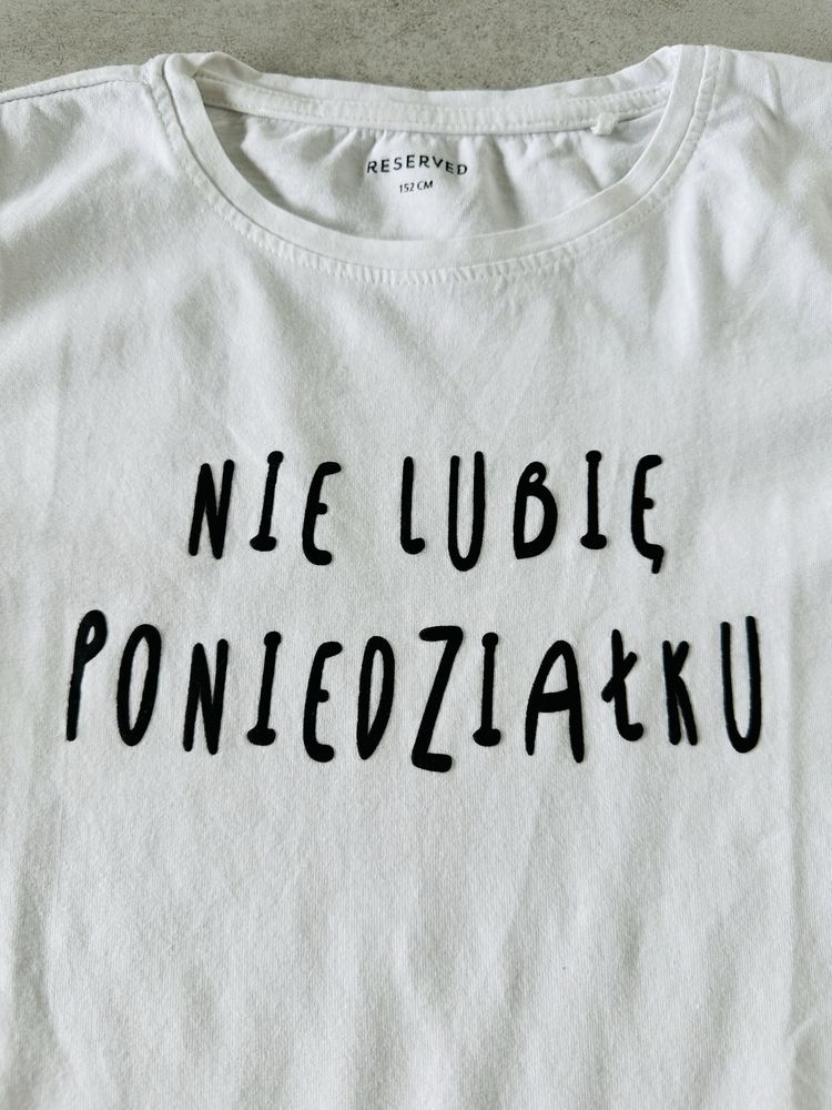 RESERVED biały T-Shirt dziewczęcy z długim rękawem koszulka 152