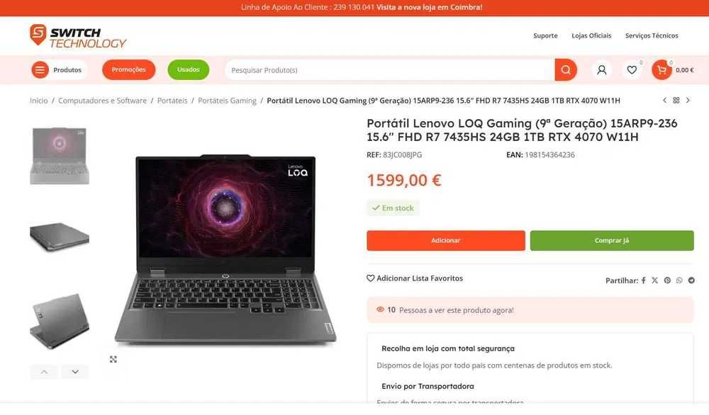 portatil gaming Lenovo LOQ - ryzen 7 7435HS - RTX 4070