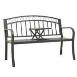 Ławka ogrodowa z wysuwanym stolikiem, szara, 120 cm, metal