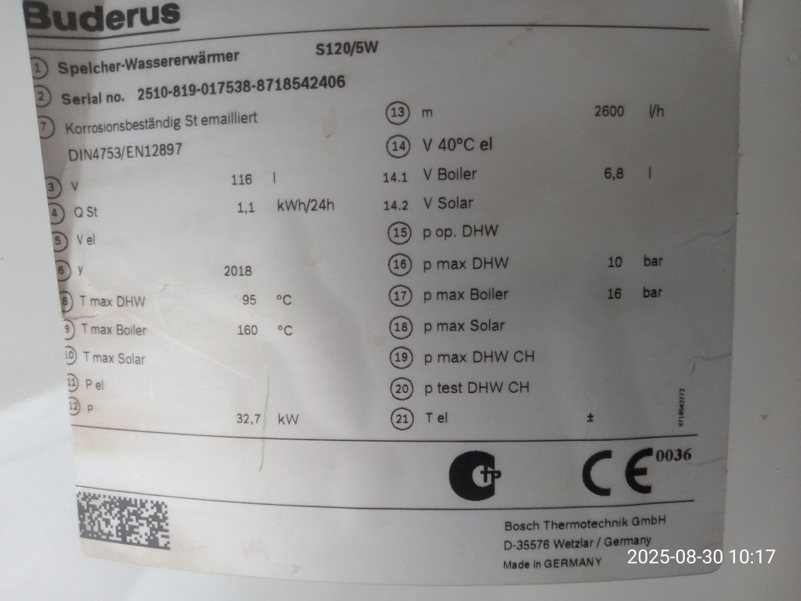 Boiler cwu Buderus Logalux S120/5W