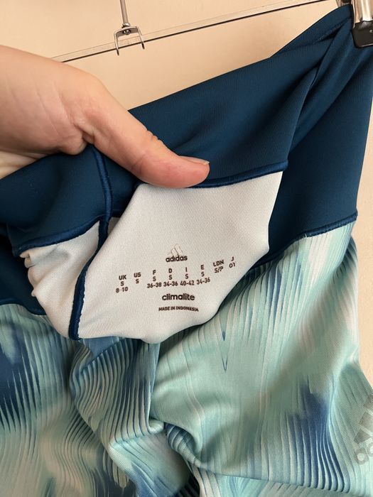 Niebieskie, błękitne spodnie, legginsy sportowe, treningowe, Adidas, S