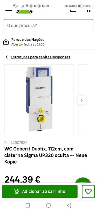 Estrutura GEBERIT Kombifix para sanita suspensa