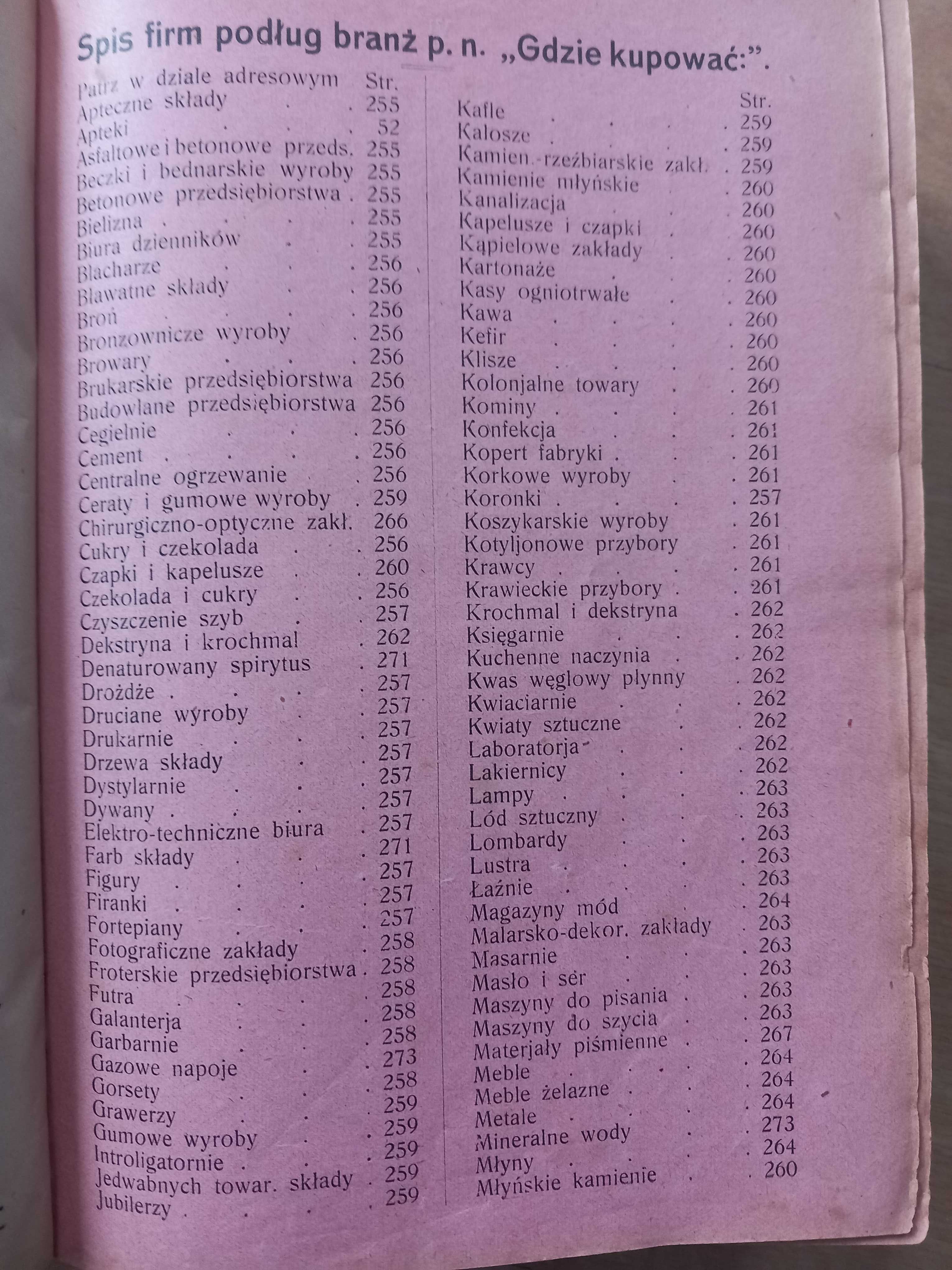 Informator łódzki adresy zakłady rzemieślnicze komunikacja rok 1912