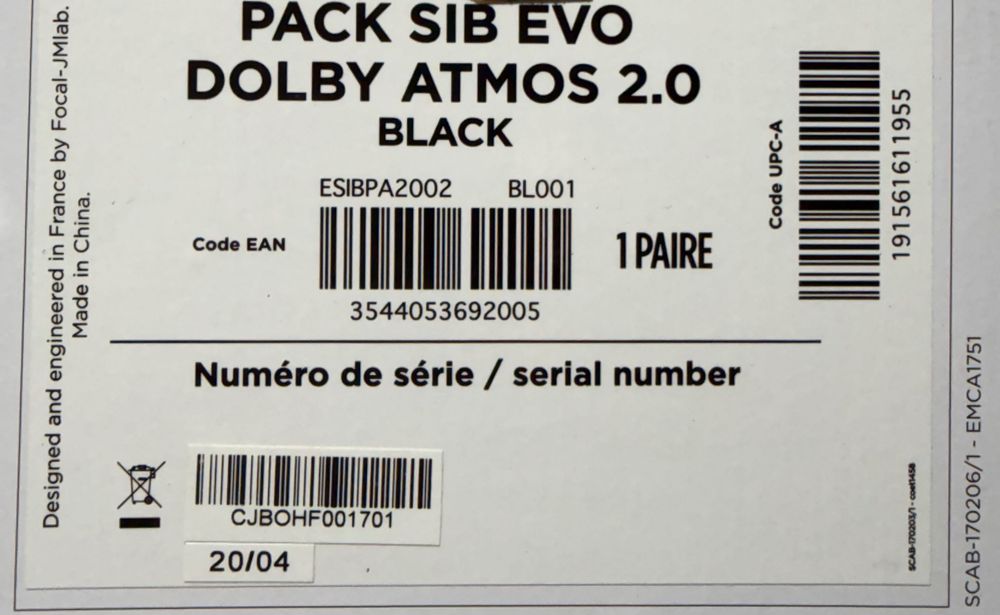 Focal Sib Evo Atmos 2.0 - Par + suportes + cabo