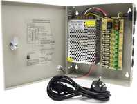 Импульсный блок питания 12V-5A/9CH в боксе с замком. 9 канальный