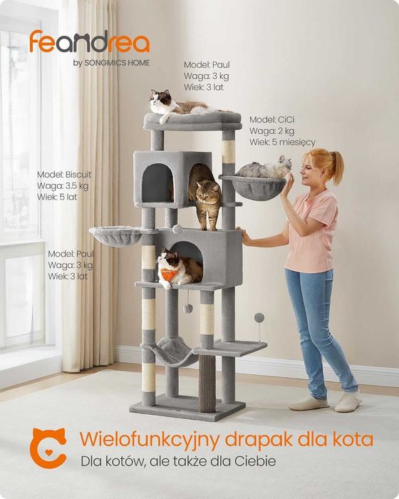 Drapak dla kota XL 175cm jasno szary
