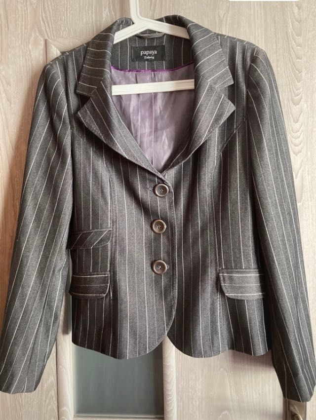 Żakiet szary w paski, elegancki, retro, vintage