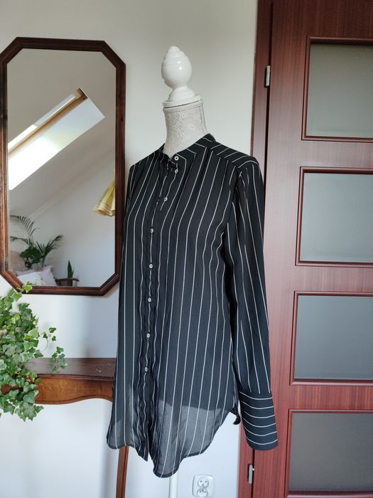 Koszula H&M w paski 34 XS czarna mgiełka transparentna basic elegancka