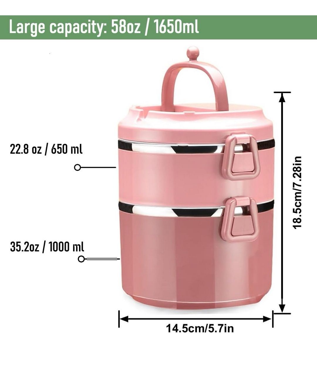 Lunch box 1,7L z dwoma pojemnikami, stelażem, sztućcami – nowy