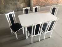 NOWE : Stół 80x140/180 + 6 krzeseł biały + czarny dostawa PL
