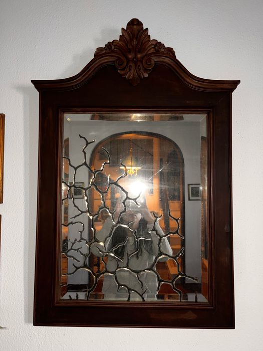 Conjunto de comoda antiga com tampo em marmore + espelho decorativo