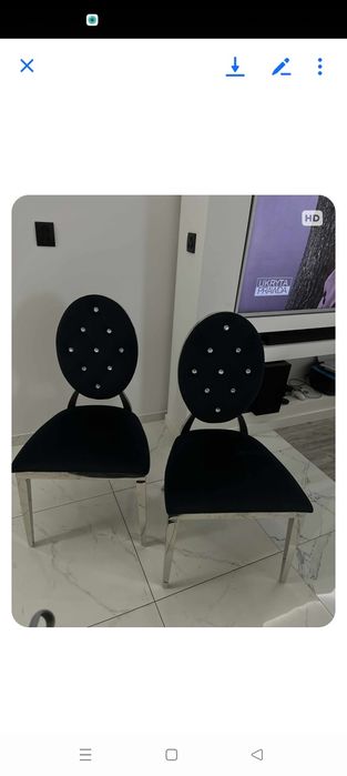 Krzesła Glamour czarne zamszowe z kryształkami 4 szt