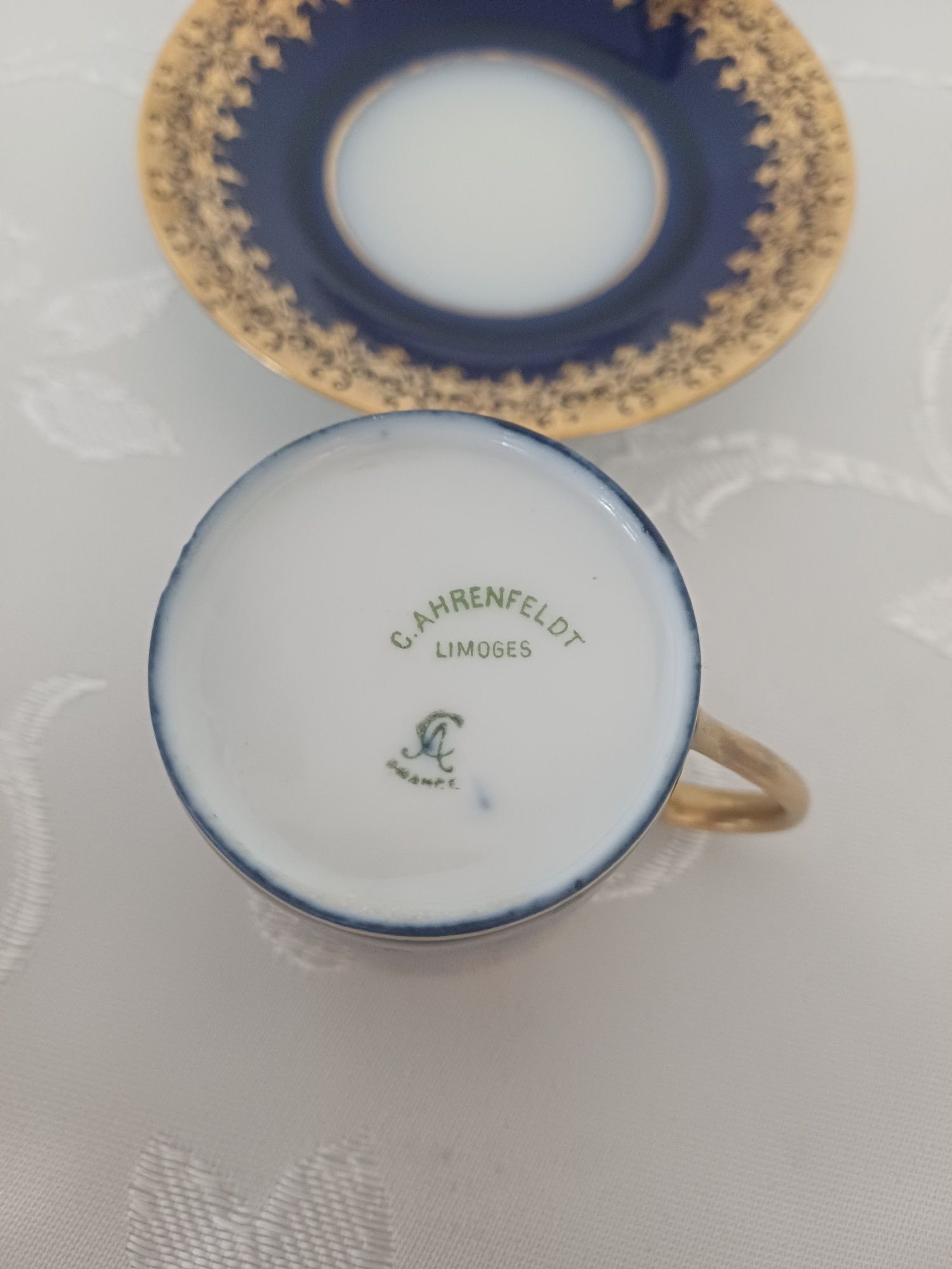 Charles Ahrenfeldt Limoges France espresso filizanka złoto kobalt