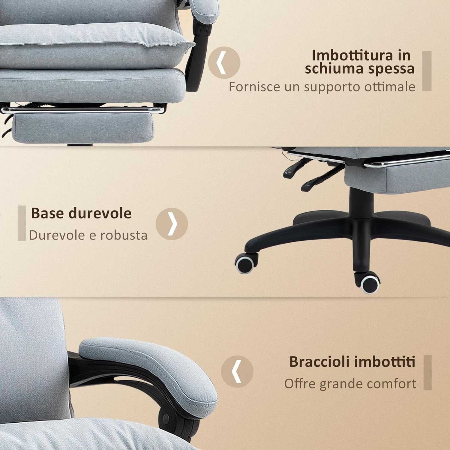 Fotel biurowy z funkcją masażu Vinsetto, nylon, jasnoszary HOMCOM