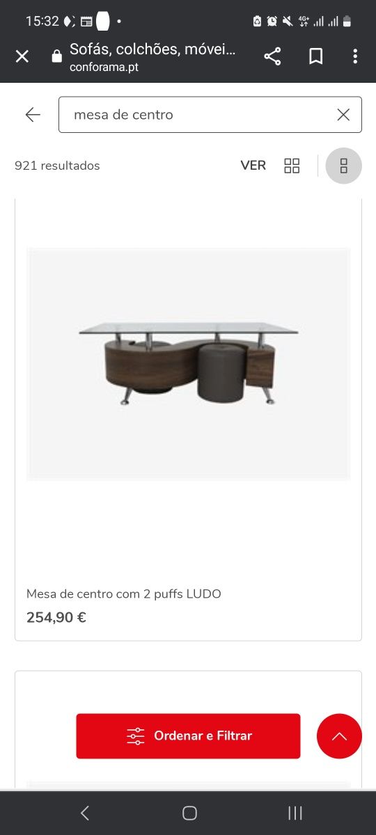 Mesa de centro com 2 bancos