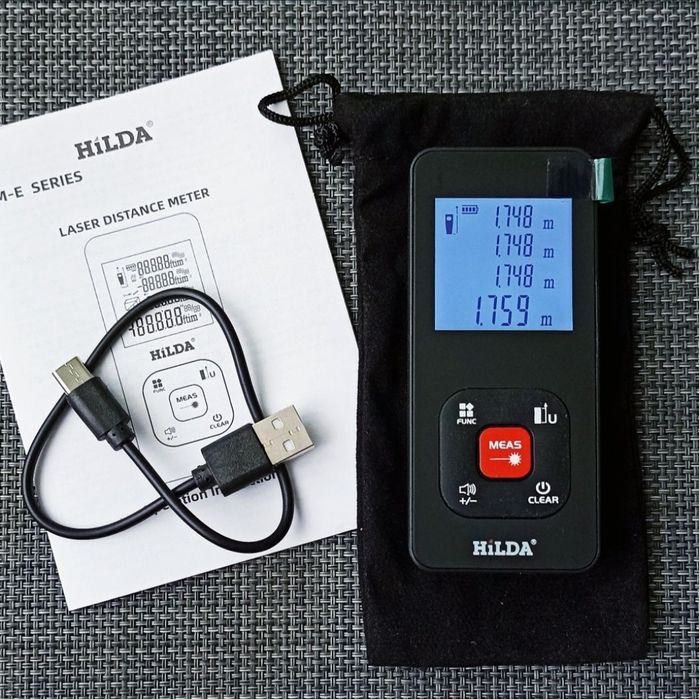 Лазерний вимірювач відстані, рулетка Hilda E-50