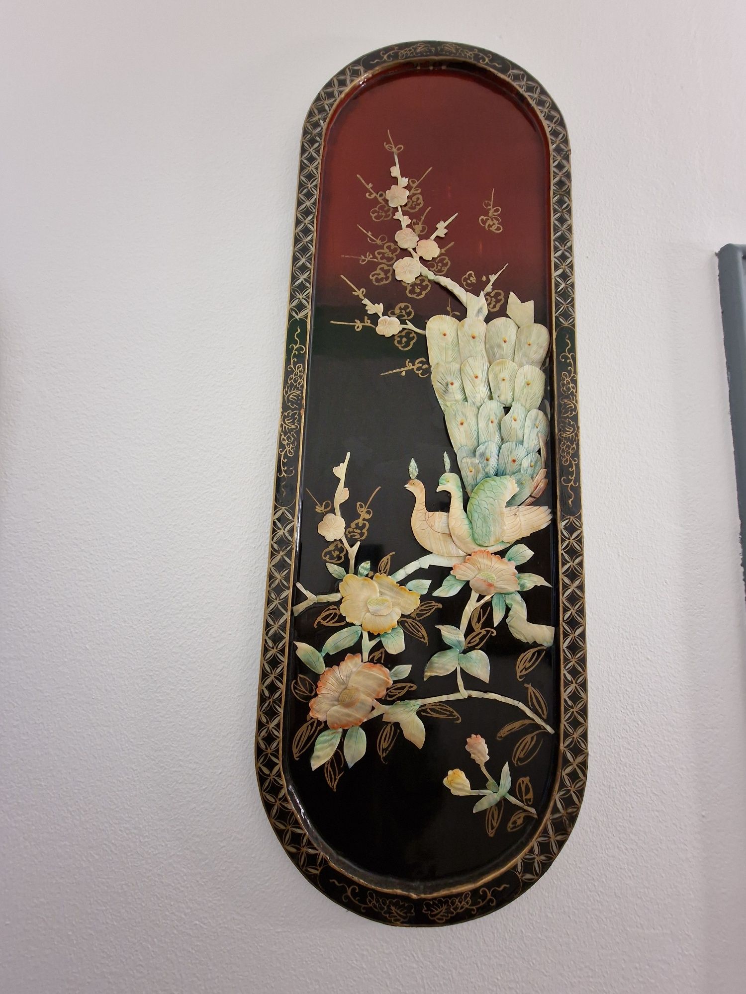 Quadros orientais em laca com madrepérola – conjunto 4 peças