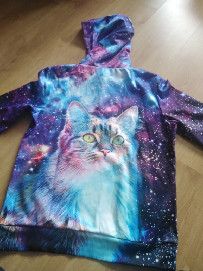 Bluza z kotem 3d kangurka kaptur kotek w gwiazdach kosmosie