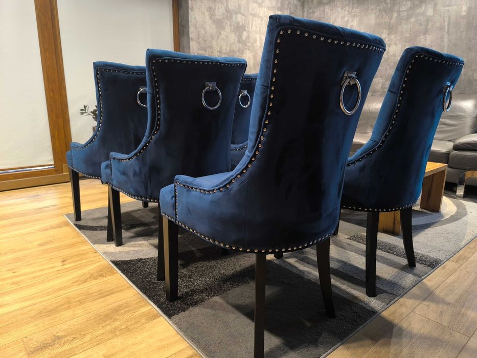 Pikowane krzesło krzesła glamour z kołatką 6szt