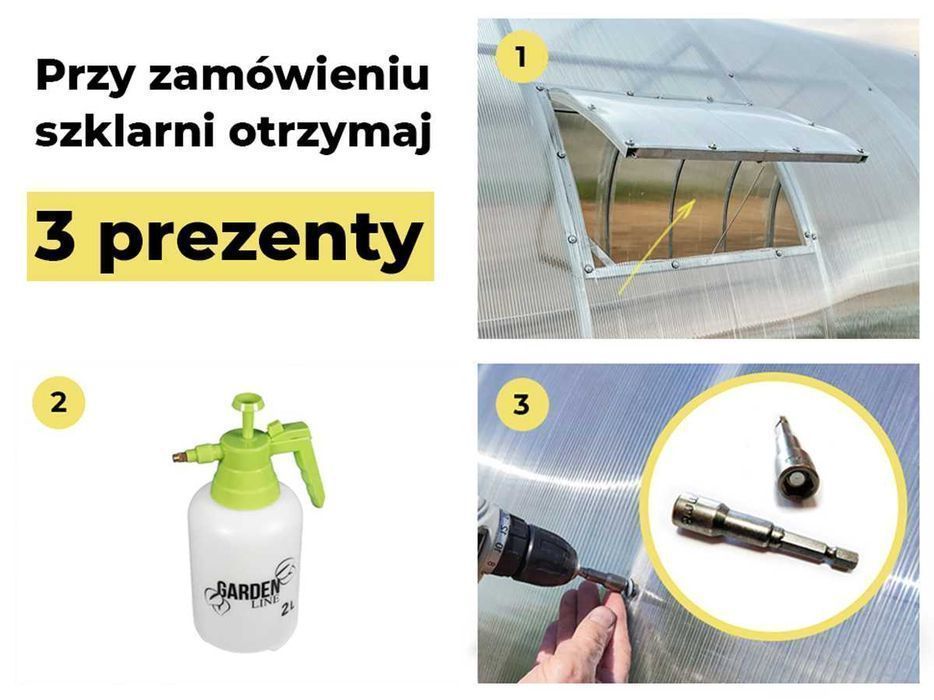 Szklarnia z POLIWĘGLANU 4mm - 3,5x4m, 6m, 8m, 10m, 12m profil 40x20mm