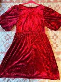Pepco czerwona welurowa sukienka 164 piękna Bufki