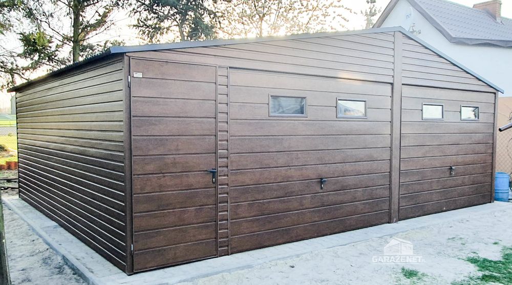 GARAŻ BLASZANY 7m x 6m 2x Brama Drzwi 4x Okno Drewnopodobny 7x6 GB273