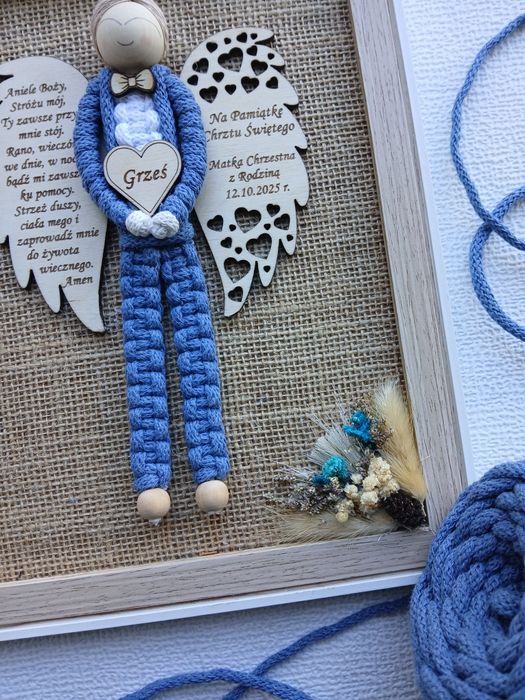 Pamiątka chrztu świętego dla chłopca ramka na chrzciny aniołek