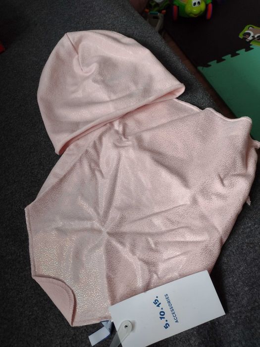 Czapeczka z chustką wiosenno-jesienna 5.10.15 roz48-50 jasno różowa