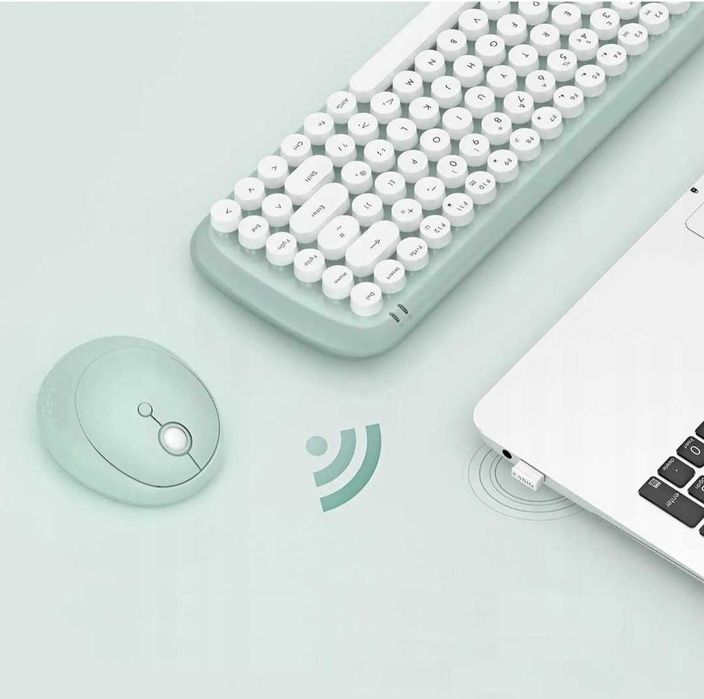 Klawiatura Jelly Comb + Mysz RETRO Bezprzewodowa Biało-Zielona