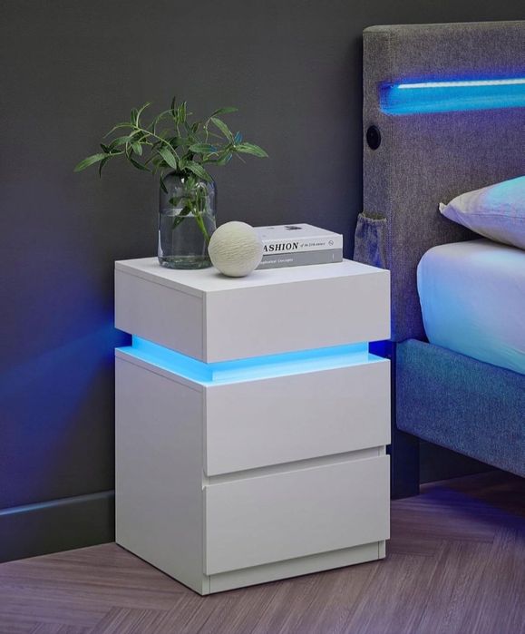 Szafka nocna stolik boczny nocny z szufladami z kolorowymi LED ZŁOŻONA