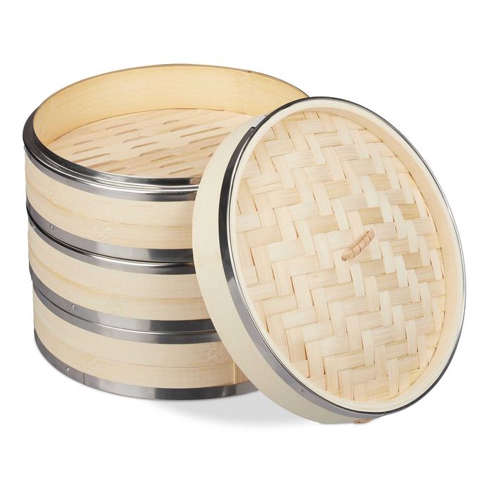 Relaxdays bambusowy parownik 3-poziomowy tradycyjny parowar azjatycki