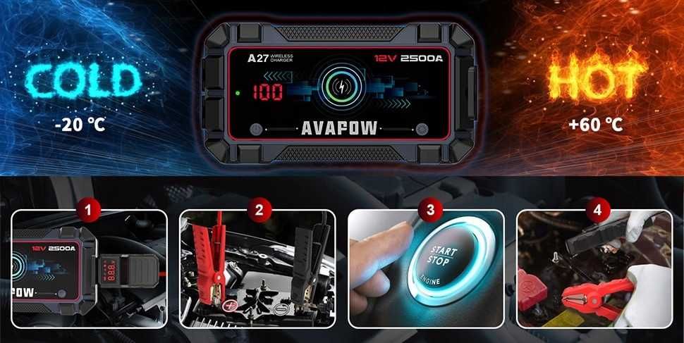 BOOSTER rozruch Jump Starter 2500A AVAPOW A27 Latarka POWERBANK 16000