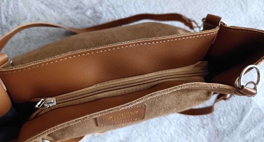 Nowa damska stylowa torebka z materiału z zamszu/ torba worek brązowa