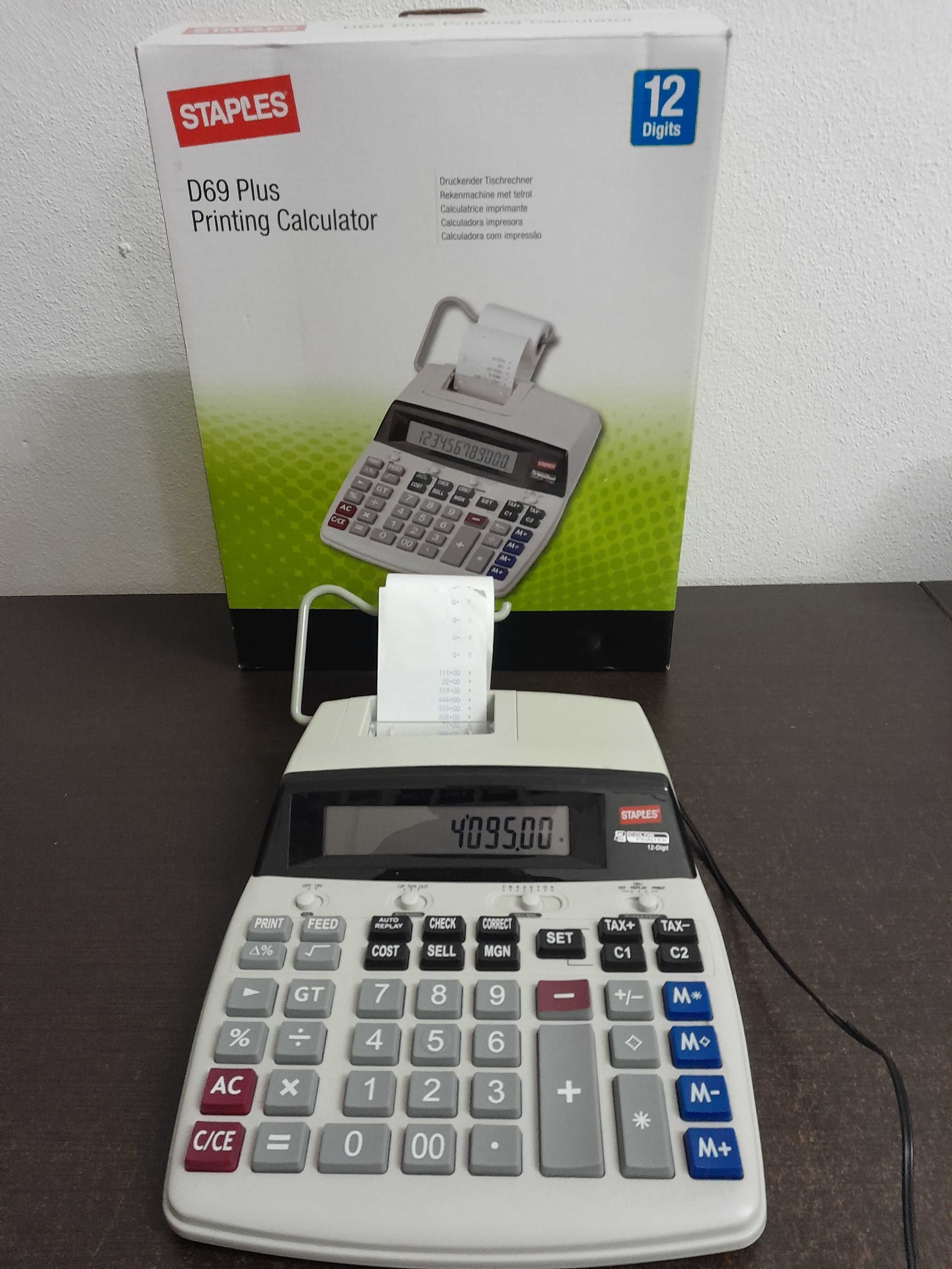 Calculadora com Impressão D69PLUS, Visor LCD 12 Dígitos, Branco