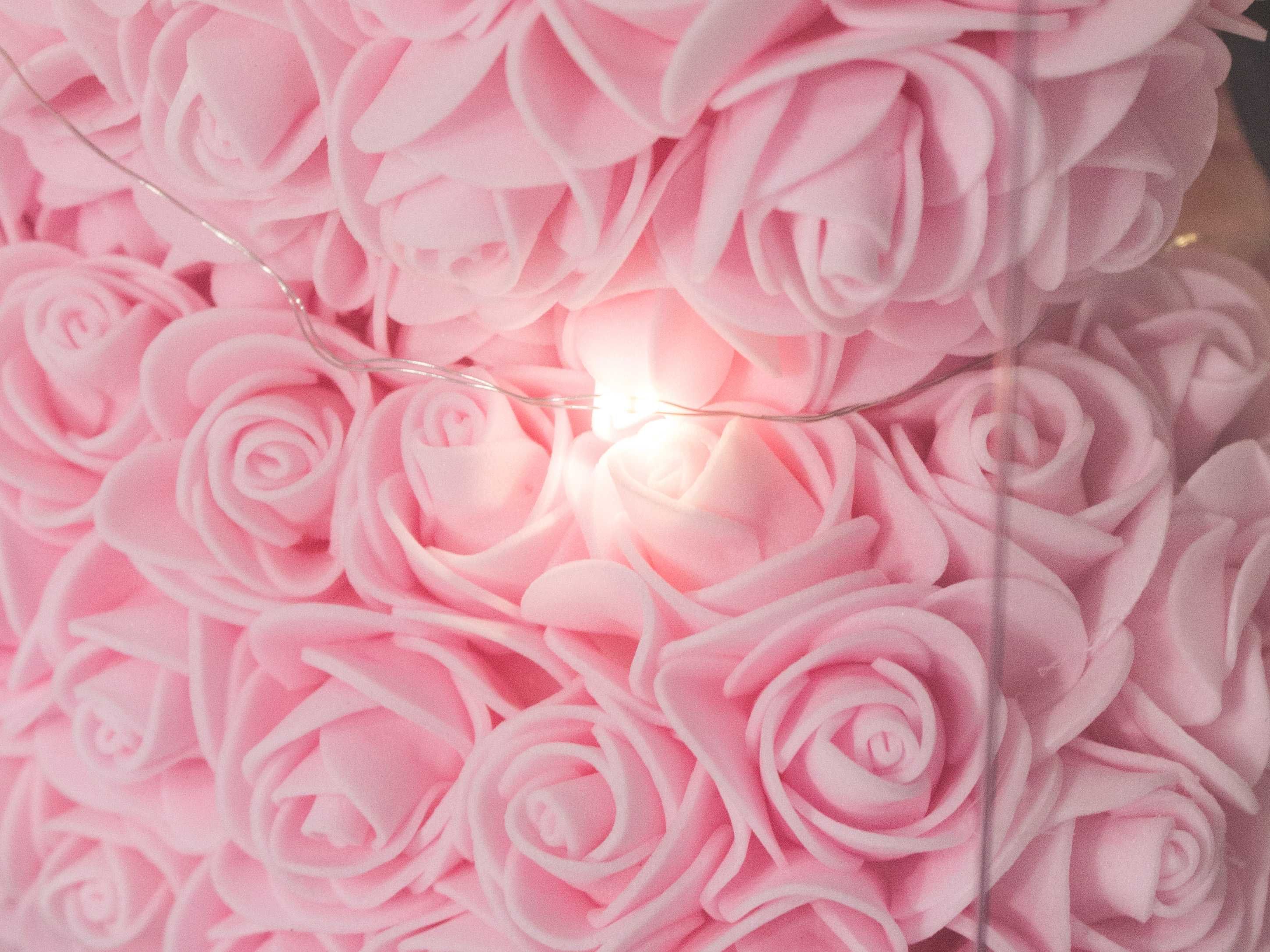 Duży MIŚ z RÓŻ Piankowych 40 cm Prezent Na DZIEŃ MATKI LED +Pudełko