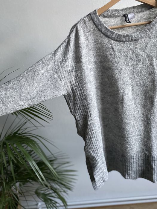 Szary sweter H&M długi z wełną zimowy ciepły sweterek alpaka