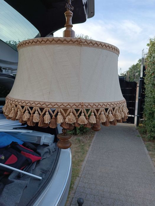 lampa wisząca drewniana abażur stara prl vintage