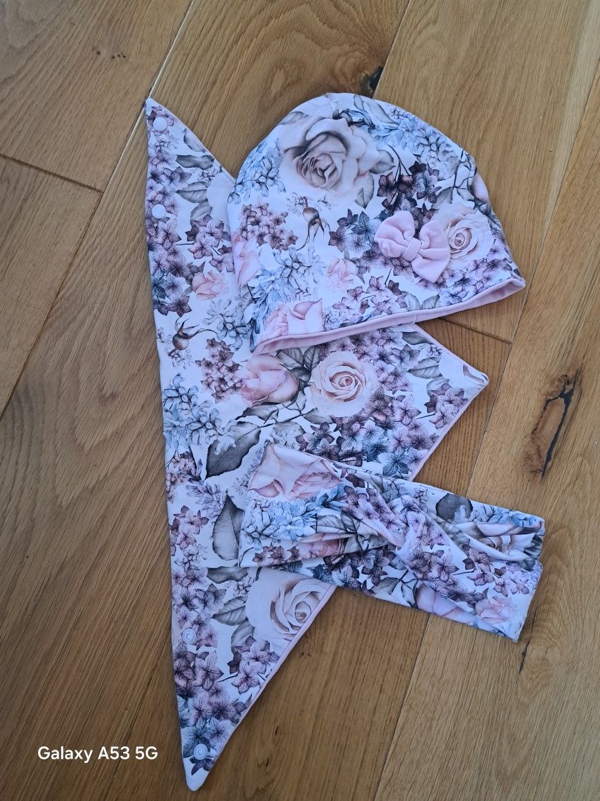 Komplet opaska czapka chusta zapinana 3 - 5 lat handmade