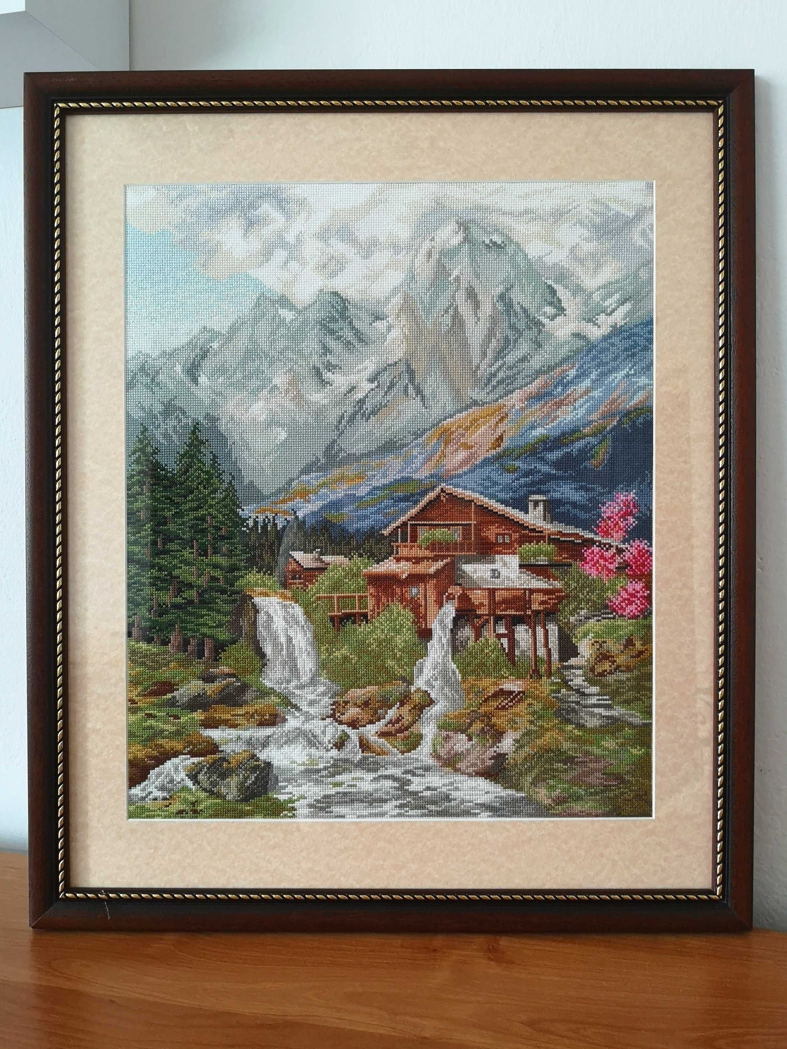 Obraz ręcznie haftowany "Górski wodospad" Handmade