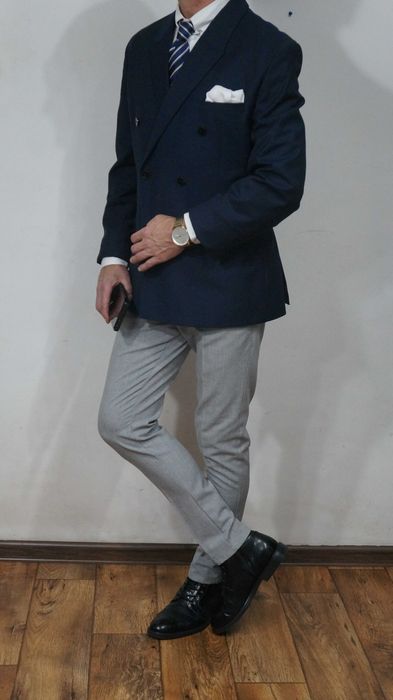 Marynarka Dwurzędowa H&M Rozmiar 54 Kolor Granatowy Slim Fit