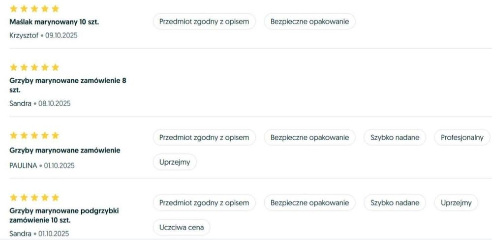 Grzyby marynowane Gąski maślaki grzyby suszone