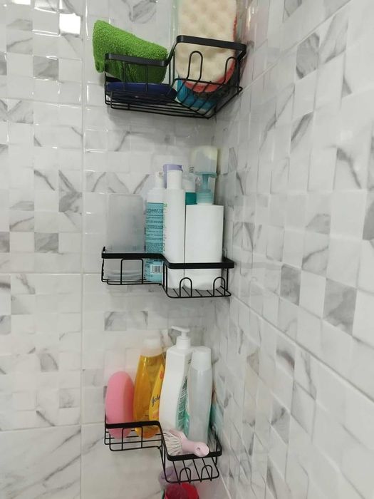 Zestaw 3 półki prysznicowe czarne metalowe bez wiercenia przyklejane