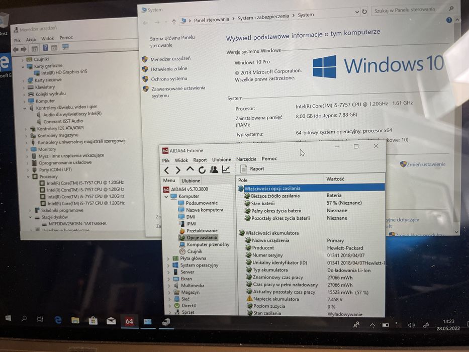 2w1 HP Pro X2 612 12’ dotykowy i5 8gb 256gb ssd m.2  fhd