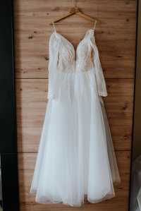 Suknia ślubna bogato zdobiona z odpinanymi rękawami model 2023