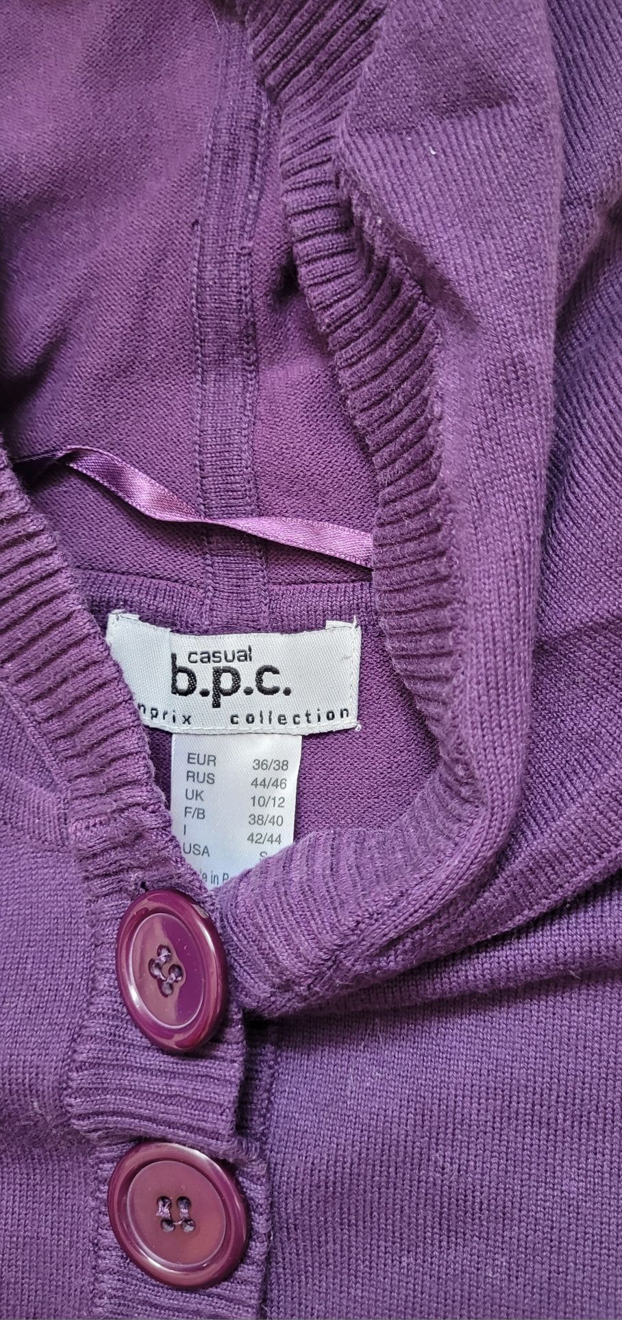 Damski bezrękawnik z kapturem sweterek BonPrix Casual 36/38 kol śliwka